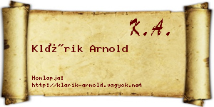 Klárik Arnold névjegykártya